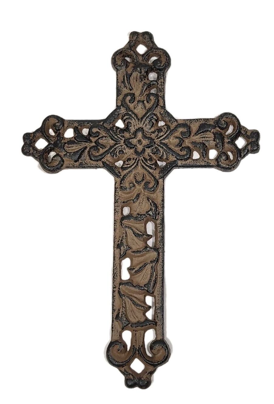 Cast Iron Fleur De Lis Wall Cross Rustic Victorian Metal Christian Religious